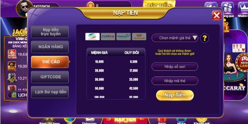 Nạp tiền game bài 68 đơn giản, nhanh gọn lẹ cho các cược thủ 4 Nạp tiền game bài 68 với hình thức thẻ cào đơn giản, nhanh chóng